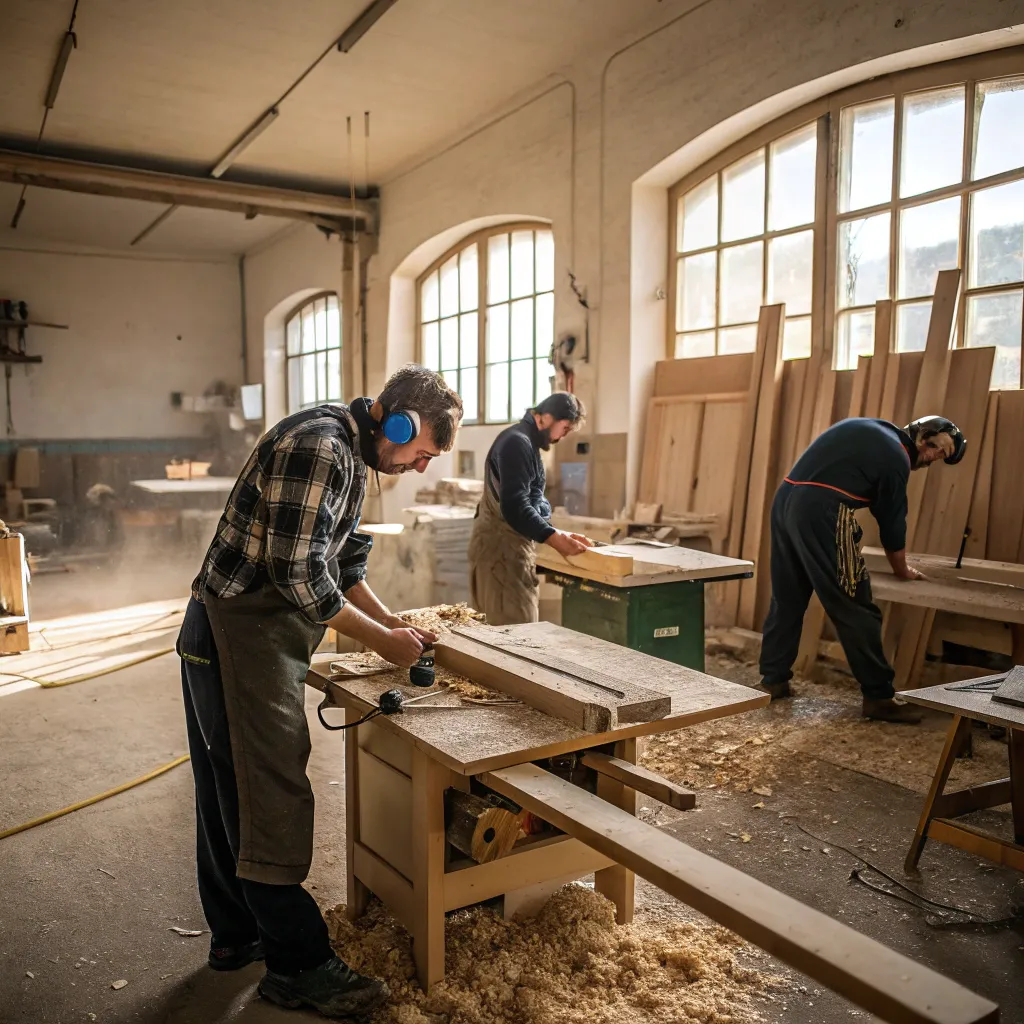 A workshop with skilled carpenters at work